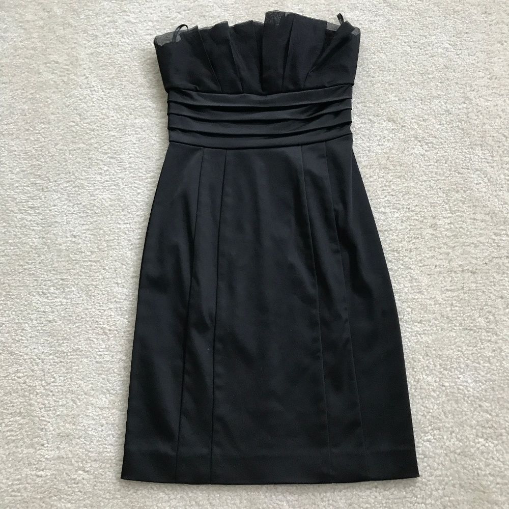 Bebe Black Satin Strapless Dress in XS